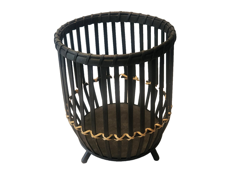 Bamboo Footed Black Planter Basket Modern Decor 13"x9.5"